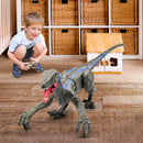 Brinquedos de dinossauro de controle remoto crianças rc caminhada elétrica jurássico simulação de dinossauro brinquedo velociraptor com luz led e rugido